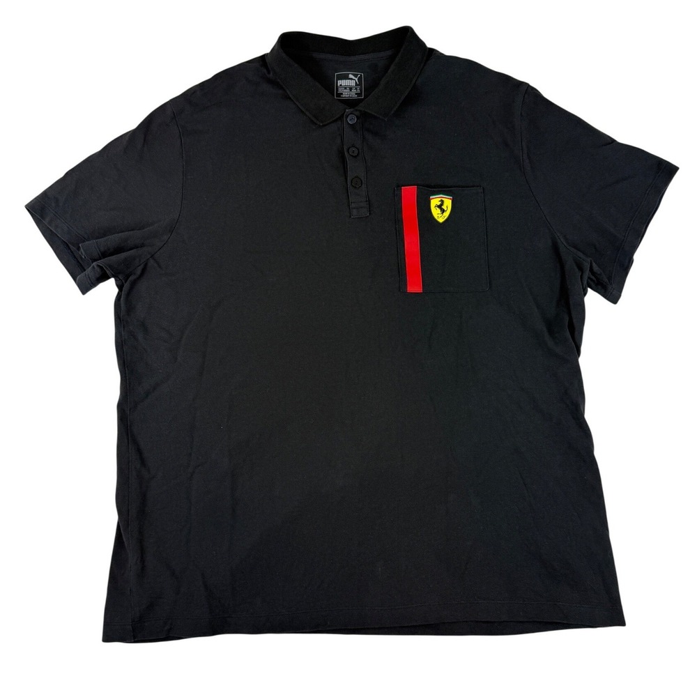 Puma Ferrari Polo Shirt Mens XXL Black Scuderia Racing‎ Short Sleeve Pique